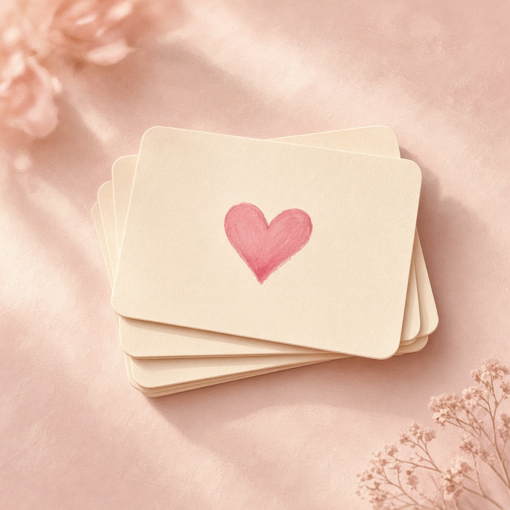 A stack of blank cards with a rose heart on top
